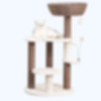 Petpals Quartz PP210341 cat tree with 5 levels, 4 scratching posts, a cat basket, and two cat toys on a white background
