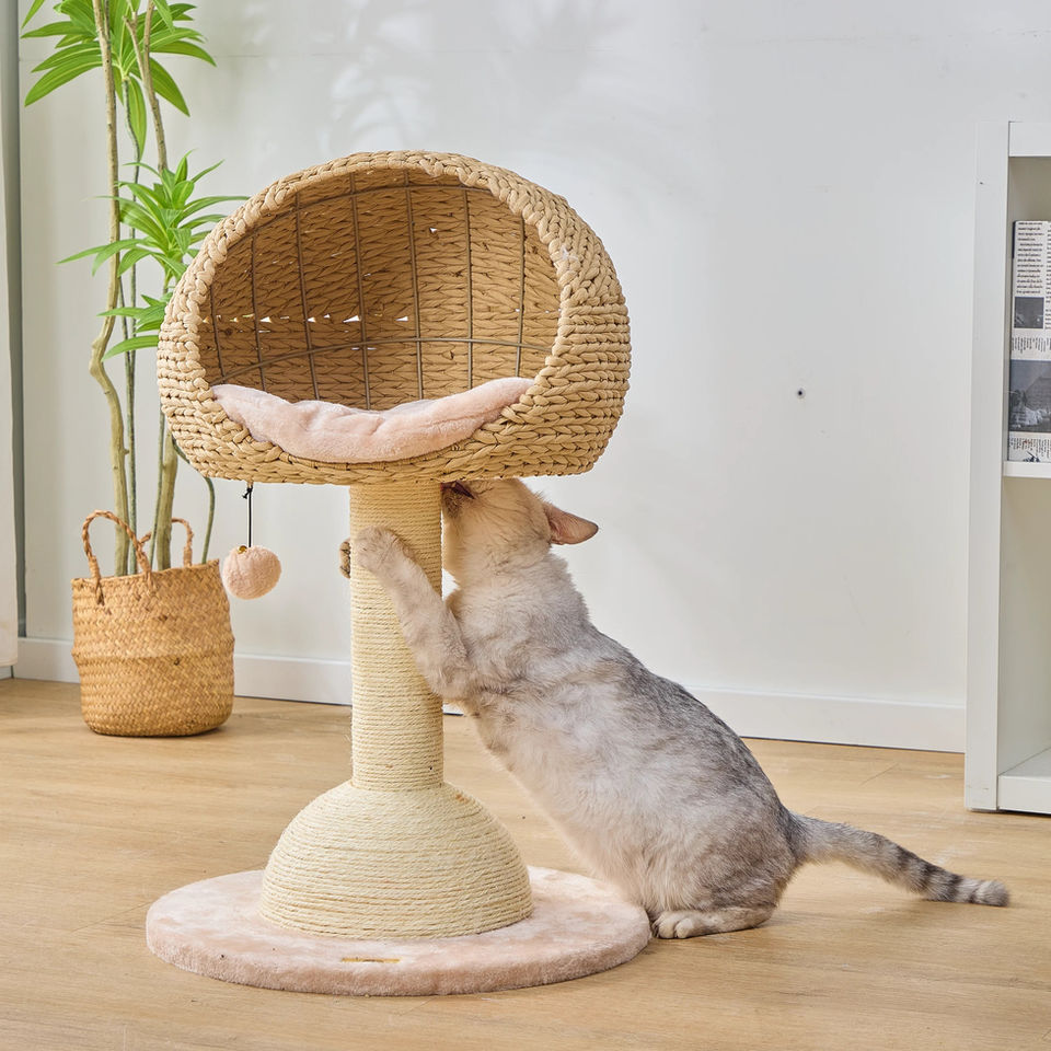 Petpals Lookout PP210310 cat tree with two levels, cat scratching post, handwoven recycled paper rope cat basket bed